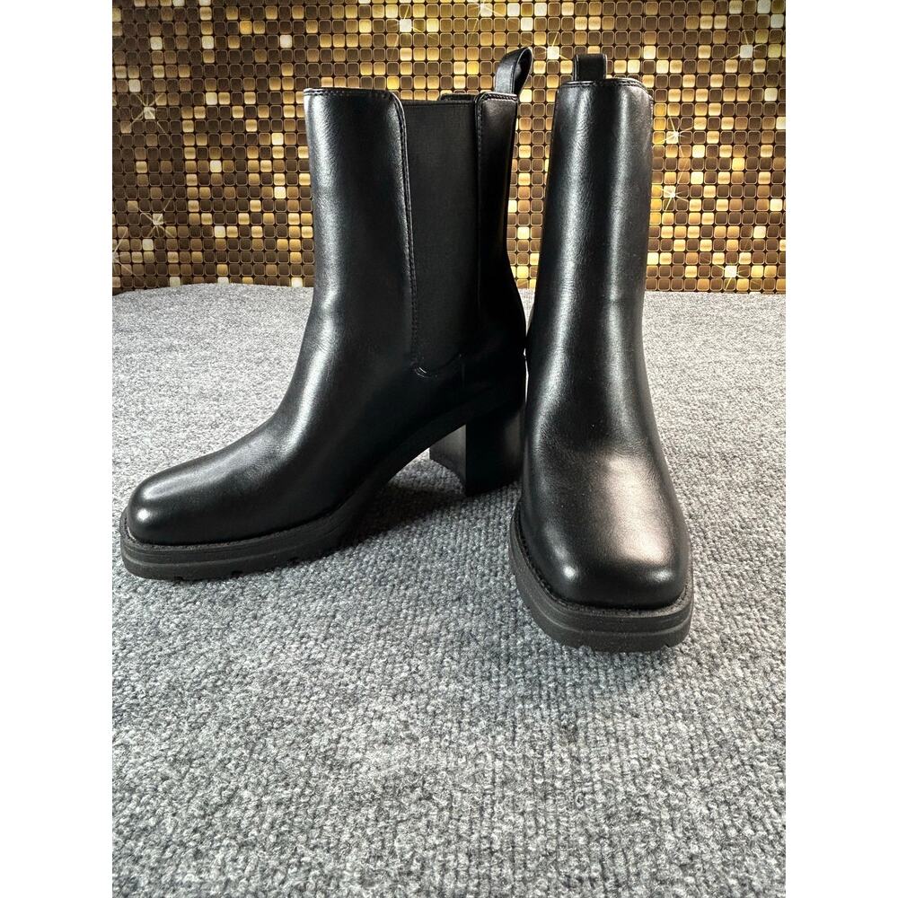 New Women's Black Chelsea Ankle Boots Block Heel Size 6.5 Medium - Picture 3 of 11